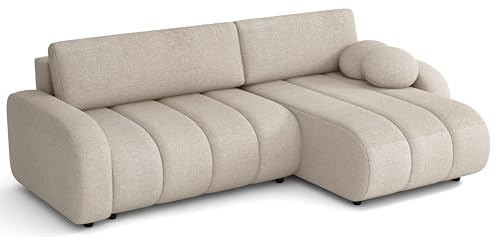 MEBLE-LUX - Ecksofa mit Schlaffunktion und Bettkasten, 270 cm Breit Schlafsofa Hilton L, Bouclé-Stoff Sofas, Sofa L-Form, Universal Couches (Rechts oder Links), 3-sitzer Schlafcouch - Beige