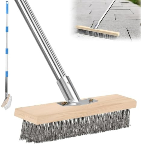 Drahtbesen zur Moosentfernung mit Stiel, Stahlbesen mit abnehmbarem 165 cm Stiel Robust Stahldrahtbesen für Entfernen von Unkraut Moos Algen und Hartnäckigen