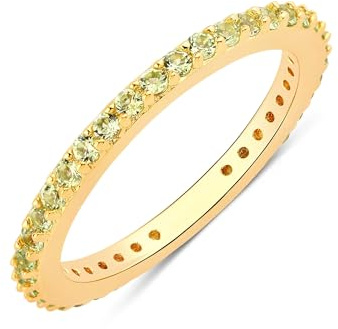 Rafaela Donata Damen Ring 925/- Sterling Silber gelbgold | gelbvergoldet 14 Karat, Eternity-Ring, Peridot, grün, Rundschliff