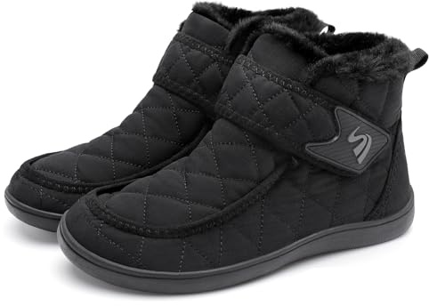 Spesoul Wide Womens Ankle Boots Waterproof Snow Boots Fuzzy Winter Shoes Causal Black Booties for Outdoor Walking Work 9 Wide