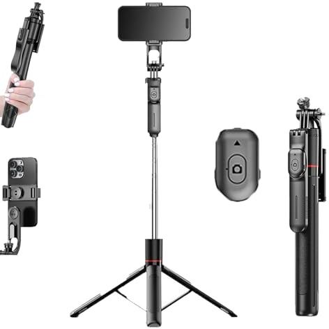 Gimbal Stabilizer - Master Every Move,2-in-1 Tripod & Selfie Stick, with 360° Anti-Shake & Bluetooth Remote, Portable 3-Axis Camera Stabilizer, for iPhone/Camera/Smartphone (Model A No Light)