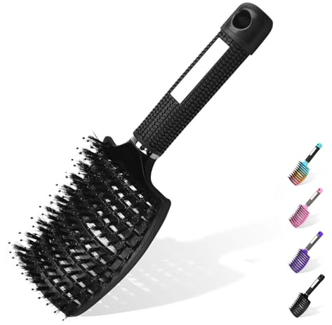 Haarbürste Anti-Ziepen, Entwirrungsbürste & Nylon Fasern für Glänzendes Haar, Professionelle Haarbürste für Damen Herren Kinder, für Lange Feine Dicke Lockige Haare (schwarz)