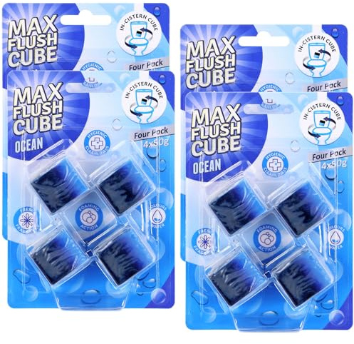 16 Pack Max Flush Cube Coloured Water In Tank Cleaning Blocks Limescale Remover Cistern Block, Toilet Cleaner Block with Cleaning and Foaming Action, Toilet Fresheners (Ocean)
