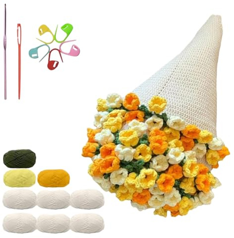 Generisch Mantas sencillas de bricolaje, ramo de flores de ganchillo, juego de materiales para principiantes, para decoración del hogar, cumpleaños, Navidad, día de San Valentín, mamá