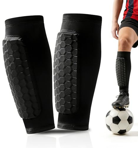 Vexnaro Protège Tibias de Football Respirants pour Enfants & Adultes, Antichoc Shin Defender Guards avec Coussinets Cellulaires Anti-Choc, Protection des Mollets pour Sports et Football
