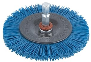 wolfcraft Nylon-Scheibenbürste - 2726000 - soft - Durchmesser 75 mm - Reinigen und sanft polieren von Metall, Holz & Blech mit der Bohrmaschine