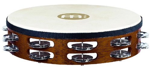 Meinl TAH-2 AB Headed Holz zweireihig Tambourin mit Stahlschellen, african brown