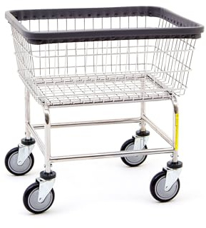 R&B Wire® 100E Heavy Duty Wire Laundry Cart | 2.5 Bushel | Steel Frame with Chrome Finish | Commercial Laundry Basket | Industrial Bumper | 5 Clean Wheel System™ Casters