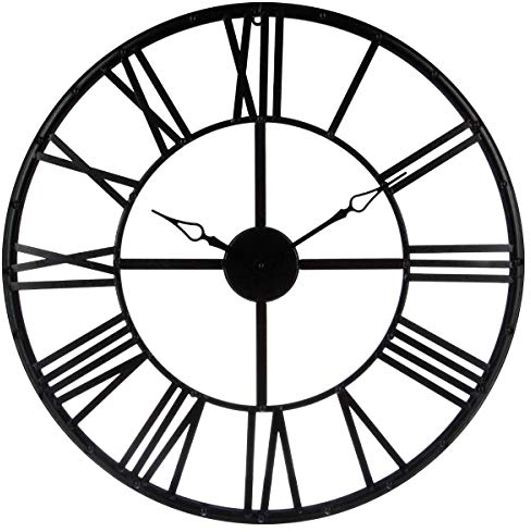 Atmosphera - Horloge Murale Industrielle Andras Noire, 70 cm de Diamètre, Métal, Chiffres Romains - pour Salon, Bureau, Cuisine