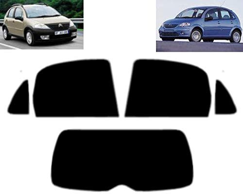 Passgenaue Tönungsfolie für-Citroen C3 5-Türen 2002-2010 Heck/Seitenscheiben (35% Mittelschwarz)