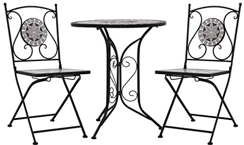 Tidyard 3-TLG.Bistro-Set Sitzgruppe Mosaik-Bistroset Gartenset Gartenmöbel Möbelset Mit 1 Tisch & 2 Stühle,Balkonset Balkontisch Balkonmöbel Bistrotisch,Sitze und Tischplatte aus Keramikplatten