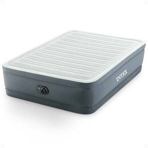 Intex 64903ED Full PremAire I Elevated Air Mattress: Fiber-Tech – Full Size – Built-in Electric Pump – 18in Bed Height – 600lb Weight Capacity