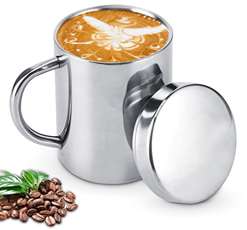 HERCHR Tazza Termica a Doppia Parete, 220ml Tazza da Caffe in Acciaio Inossidabile con Coperchio Termiche e Manico per mantenere le bevande calde o fredde