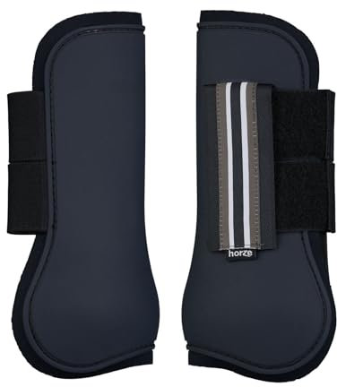 Horze Adepto Open Front Tendon Boots | Durable Shell with Neoprene Lining - Dark Navy - Pony