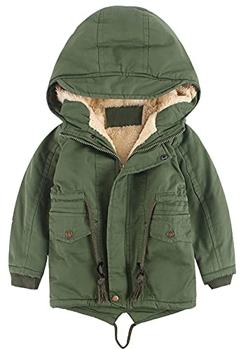 L SERVER Barnkappa för flickor vinterjacka pojke parkas fleecefoder tjock varm huvjacka, Grön (tjockare), 3 �r