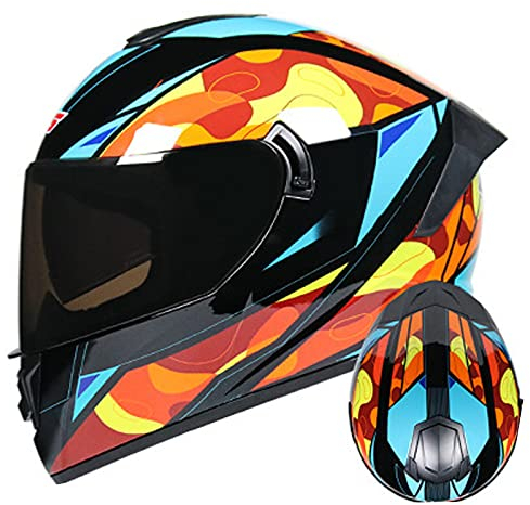 Motorrad-Integralhelm Modular-Helm Rollerhelm Erwachsener Herren & Damen Flip-Up Mopedhelm Sturzhelm Full-Face Motorcycle Helmet Klapphelm Jet Helm DOT-Zertifizierung Stoßfester,Orange,S