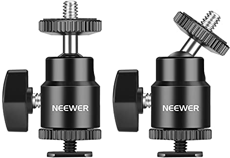 Neewer Mini Ball Head with Cold Shoe & 1/4” Screw, 2 Pack, 360° Swivel 90° Tilt Ballhead Camera Mount Hot Shoe Adapter for Camera, Camcorder, Smartphone, LED Video Light, Microphone, Ring Light, ST17