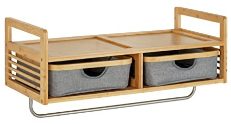 WENKO Wandgarderobe Bahari, hochwertiges Wandregal aus nachhaltigem Bambus, mit 2 Schubladen, Ablage und Kleiderstange, viel Platz für Accessoires und Kleidung, 67 x 30 x 30 cm