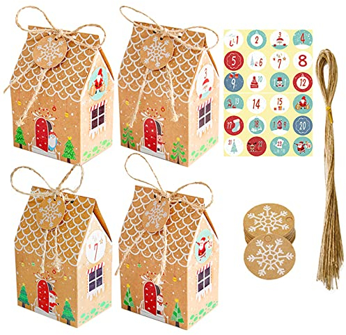 24 Stück Weihnachten Geschenkbox, Weihnachten Kraftpapiertüten Geschenktüten, Adventskalender Zum Befüllen, Xmas Gift Box, für Weihnachts Gastgeschenke Kindergeburtstag Mitgebsel