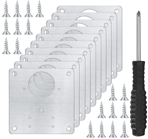 10 soportes de reparación de bisagras, con 80 tornillos y destornillador, placas de reparación de bisagras de acero inoxidable con agujeros, armarios de cocina, puertas, fijación plana