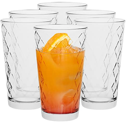 TREND FOR HOME Vasos Agua Long Drink Decorados Highball Copas Cocktail Vasos Vidrio Vaso Grande Tumbler para Cocteles | Apto para Lavavajillas | Colección Lotte | 370 ml | Juego de 6 Vasos