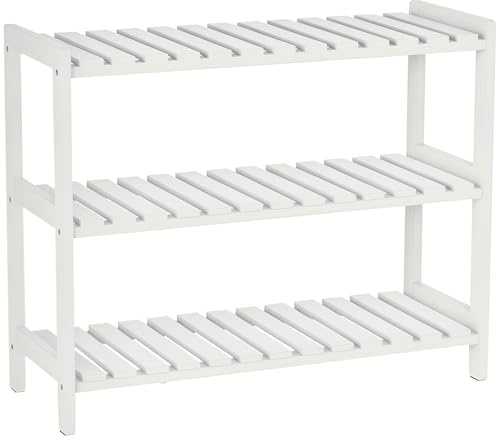 HOMCOM Zapatero de 3 Niveles, Estantería de Zapatos de Madera, para 9 Pares de Zapatos, para Entrada, Pasillo, Dormitorio, 70x26x57,5 cm, Blanco