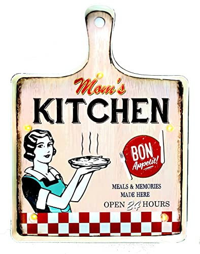 DiiliHiiri Retro Küchenschild für Mutter Wandschmuck— Original Vintage Schild von American Retro Sign Company. Leuchtendes LED-Schild blechschilder küche. Vintage-Schild ist 44 x 31 x 5 cm groß.