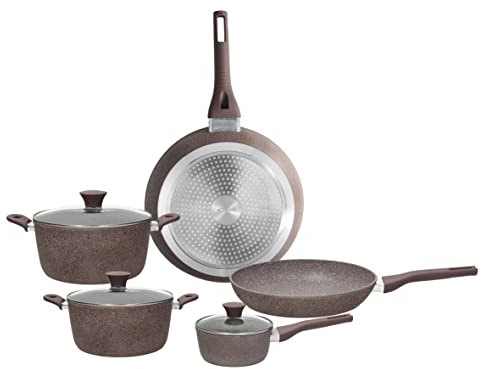 Tognana Royal Rosestone, Batteria di pentole e padelle, Set con 2 padelle, 3 casseruole, 3 coperchi, 8 Pezzi, Alluminio, Grigio