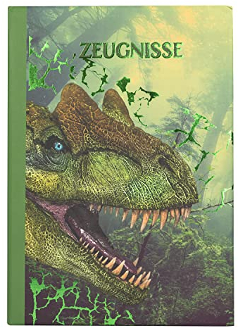 Idena 20131 - Zeugnismappe im Dinosaurier Design, mit 12 Hüllen für DIN A4 Format