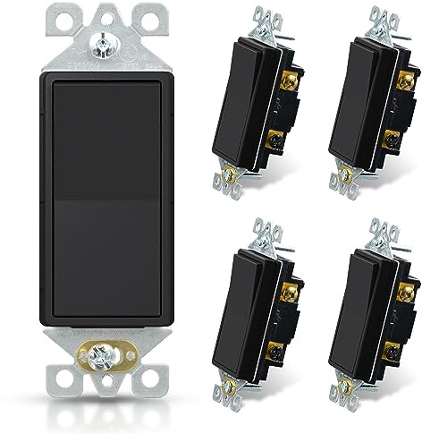 ELEGRP Matte Black 3 Way Decorative Light Switch, 15Amp, 120-277 Volt, AC Decorator Rocker Paddle Wall Switch Replacement, Self-Grounding, Residential and Commercial Grade, UL Listed (5 Pack)