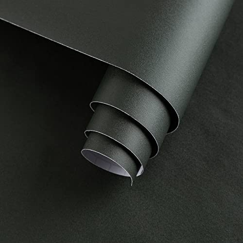 JSEVEM Selbstklebende Vinylfolie, 40 cm × 9 m dick, dunkelgrünes Schwarz, zum Abziehen und Aufkleben, reines dunkelgrünliches, wasserfestes Kontaktpapier, matt strukturierte Wandfliesen-Aufkleber für