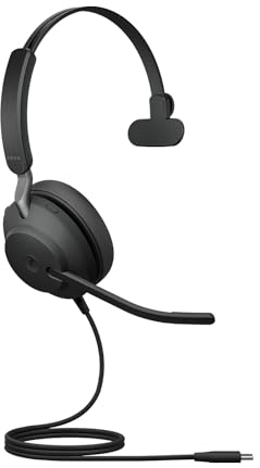 Jabra Evolve2 40 SE - Auriculares mono con cable y cancelación de ruido con tecnología de llamada de 3 micrófonos y cable USB-C, funciona con todas las plataformas de comunicaciones unificadas líderes