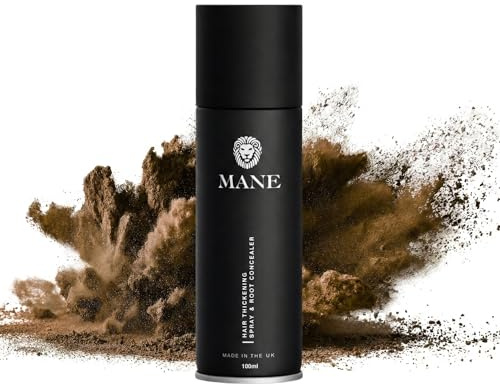 Mane Micro-Mineral Hair Thickening Spray & Root Touch Up Spray, Instant Volume & Root Cover Up for Thinning or Fine Hair, Buildable Coverage for Men & Women, Travel Size, Medium Brown, 100 ml