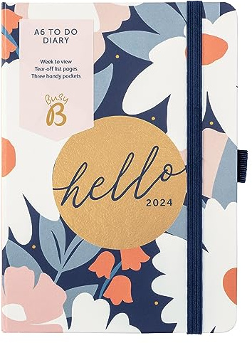 Busy B - To Do Diary Terminkalender von Januar bis Dezember 2024 - Marine Blumen - A6 Wochenansicht Terminkalender mit Notizen, Abreißlisten und Steckfächern