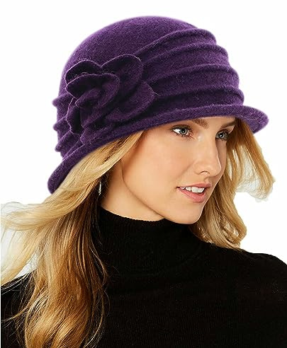 Runder Glockenhut für Damen Vintage Wolle 1920er-Jahre Glockenhut Wintermütze, violett, M