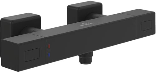 Villeroy & Boch Universal Taps & Fittings Shower Thermostat, Shower tap with Scald Protection and Safety Lock at 38°, Surface-Mounted Shower Mixer tap, Square, Matt Black