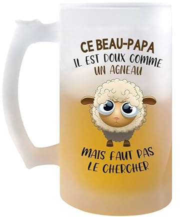 Chope Ce Beau-Papa Doux comme un Agneau | Verre à bière Pinte Fête des Pères Prénom Cadeau Anniversaire Noël Humour