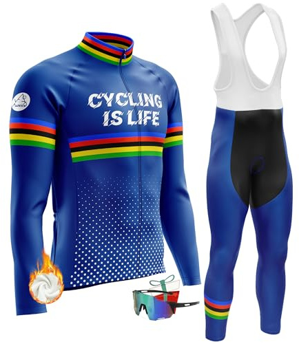 VOXCAUTQ Winter-Radtrikot für Herren, langärmelig, Rennradtrikot, Fahrrad-Shirt, Thermo-Fleece, Fahrrad-Shirt