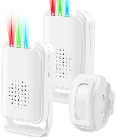 Greencycle Motion Sensor Alarm Wireless, Commercial Door Bell for Entry, Wireless Door Chime Entry Alert Commercial, Bed Bell Alarm for Elderly Patient, 4 LED Indicators Vibration 2Receivers 1Sensor