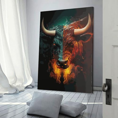 XJmoney Ölgemälde mit zwei Gesichtern, Stier, große moderne Leinwanddrucke, Kunstwerke, Bilder auf Leinwand, Wandkunst für Schlafzimmer, Heimdekoration, 40 x 60 cm