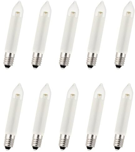 GutReise 10 Stück AC E10 8V-55V LED Ersatzlampen Glühbirnen Topkerze für Lichterkette 0.2W 3000K