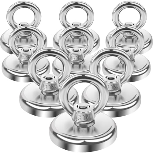 MIN CI Imanes Fuertes de Neodimio - 32 mm, 9 Ganchos Magnéticos, 45 kg (99 Libras) de Fuerza de Sujeción - Para Pesca Magnética Con Ojal