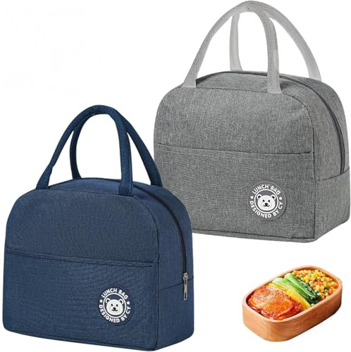 2 Stk Kühltasche Klein 7L, Isolierte,Faltbar, Blau, Grau, für Herren, Dame | Lunchtasche, mit Folienfutter, Grosses Fassungsvermögen, Tragbare, für Picknick, Schule, Büroarbeit,,für Lunchbox, Sandwiches