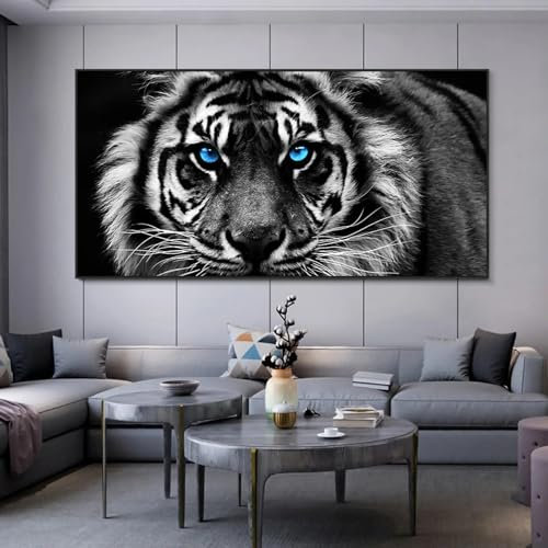 NXMYDBD Moderne Drucke Leinwandkunst Schwarz-Weiß-Tigerkopf-Gemälde Wandkunst Poster Tierkunst Bild für Wohnkultur Kunstwerk 70x140cm (28x55 Zoll) Ungerahmt