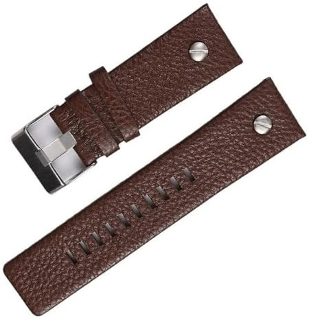 INSTR Nietenarmband aus echtem Leder mit Litschi-Textur für Diesel-Uhrenarmband mit Dornschließe(Brown,22mm)