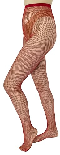 MANA MANA Nätstrumpbyxor för kvinnor, Nero nätstrumpbyxor, sömlösa nätstrumpbyxor, damer hög midja tights för kvinnor, lår strumpbyxor, tillverkade i Italien, Rosso, M-L