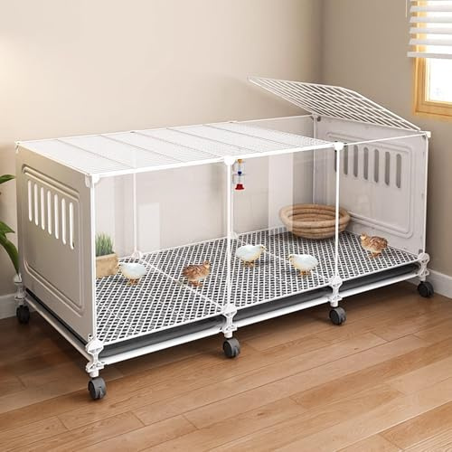 Pollaio per Galline da Esterno Grandi Facile da Montare, Gabbia per Galline da Interno con Ruote, Recinto per Conigli Esterno Pollaio Galline in Metallo Recinzione(White,107 * 47 * 45cm)