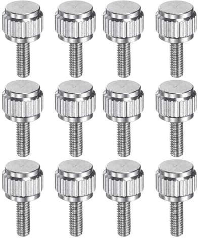 sourcing map Rändelschrauben, M2,5 x 7 mm, Edelstahl, Verriegelungsschrauben, runder Flachkopf, Knaufschrauben für Messschieber, Messwerkzeug, Zubehör, Silber, 12 Stück