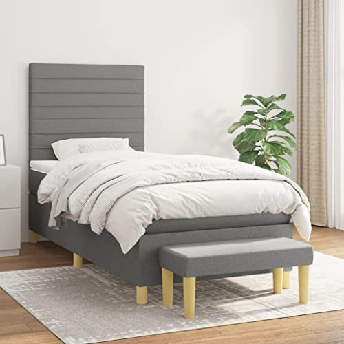 OHOOWOO Boxspringbett mit Matratze Dunkelgrau 90x200 cm Stoff,Bequemes Boxspringbett mit verstellbarem Kopfteil für erholsamen Schlaf und zusätzlicher Sitzgelegenheit