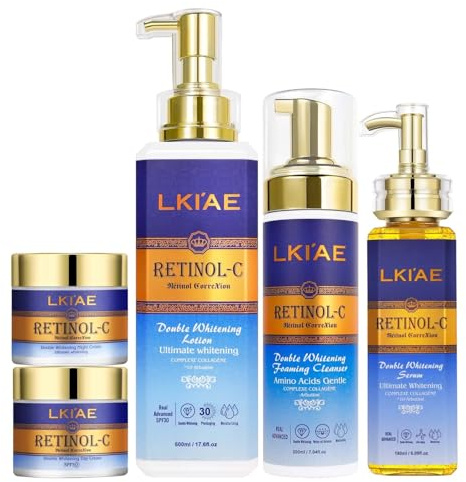 LKIAE Ultimate Luxury Retinol Whitening Hautpflege-Set, reduziert Falten & dunkle Flecken, tiefenfeuchtigkeitsspendend, pflegend, Anti-Aging, mit Kollagen, Schneckenextrakt